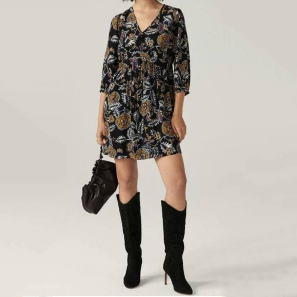 BA&SH Robe Volver Dress NWT floral Mini puff sleeve small 4 - Picture 9 of 12
